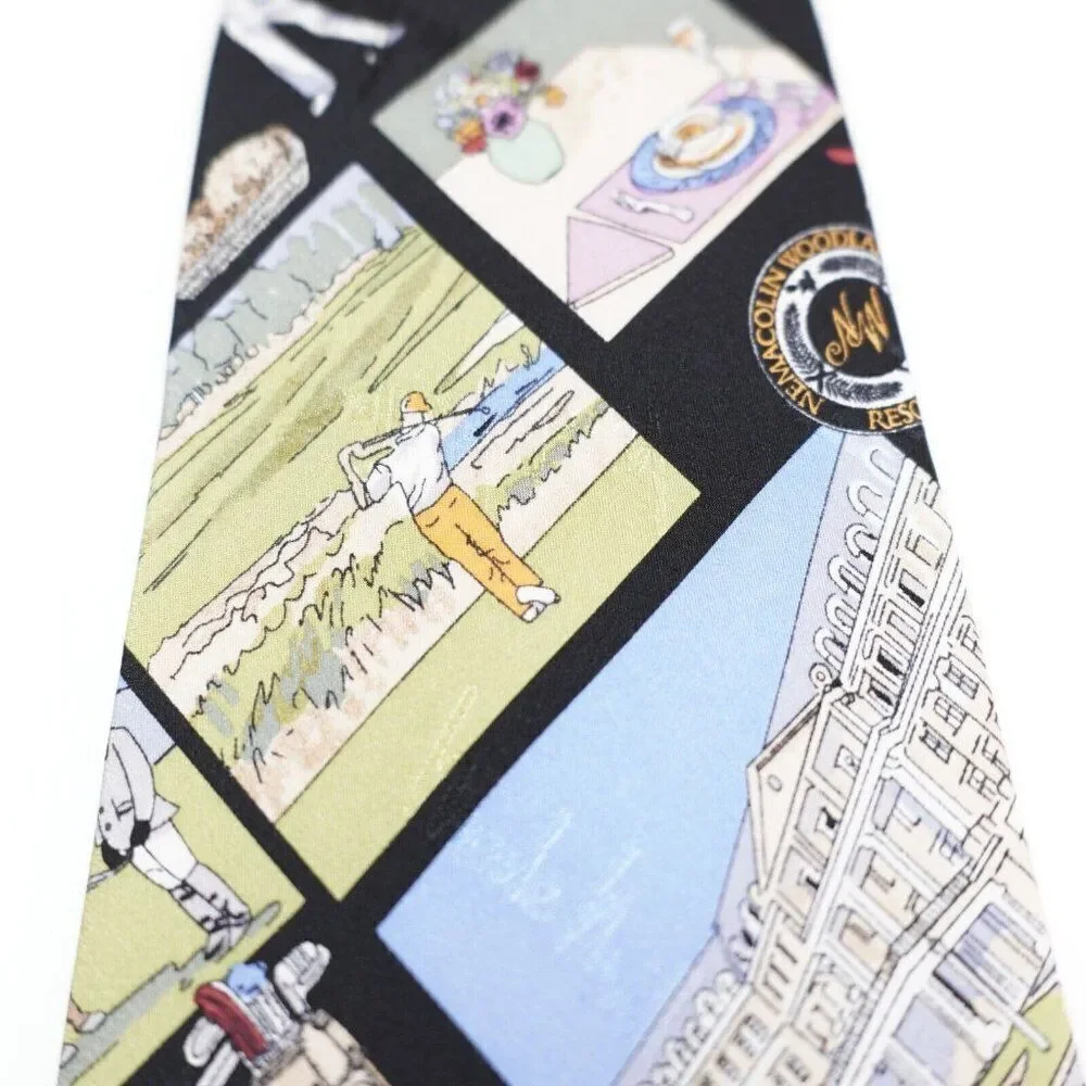 Vintage 1999 Nicole Miller Black Novelty Print Woven Wide Tie‎